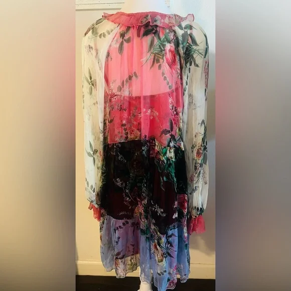 Johnny Was Floral limited edition Silk Button-Down mini dress with slip dress - Picture 4 of 6